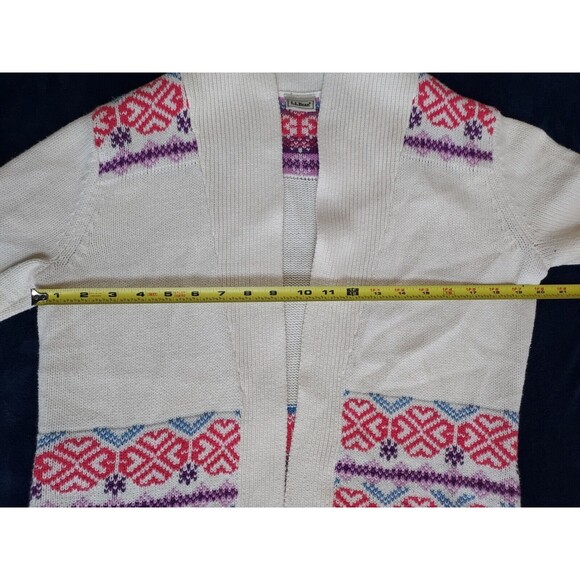 Girls LL Bean Ivory W/Pastel Colors Mid Thigh Cardigan Sweater Size L (14-16) - Picture 5 of 6